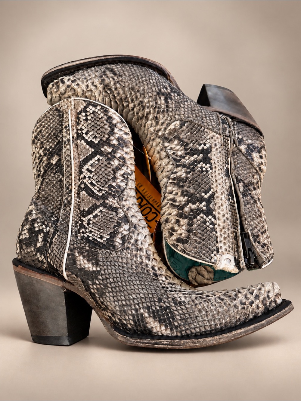 Corral A3791 Genuine Python Snip Toe Western Ankle Boots Size 8.5